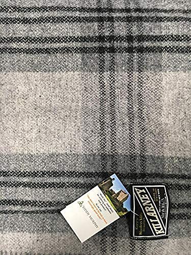 Biddy Murphy, 100% Wool Blanket, Traditional Irish Plaid Print, Large King Size 90" X 108" Inches, Warm, Soft Lambs Wool, Woven In Co. Kerry Ireland, Imported, Grey #TOP7