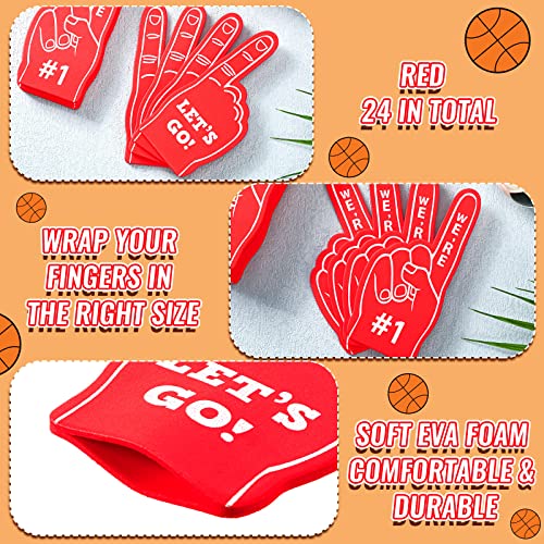 Sinmoe 24 Pcs Sports Fan Foam Finger Mini Foam Fingers Foam Hand Foam Finger 1 for Sports Themed Birthday Party Supplies Sport Events Baseball Basketball Soccer Team Gifts (Red)
