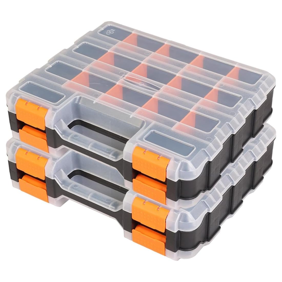 Jnchdghwa As Shown Double-Sided Transparent Lid Tool Box, 34-Compartment Organizer With Removable Dividers(2-Pack)