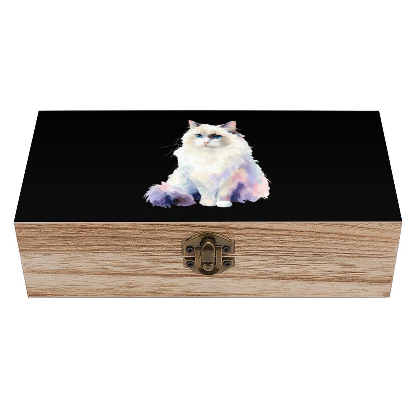 HLBSDM Watercolors Ragdoll Cat Wooden Storage Box Craft Memory Keepsake Treasure Chest Box Jewelry Organizer
