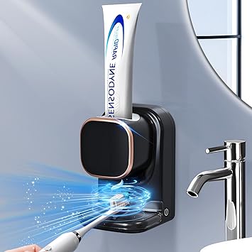 Wekity Automatic Toothpaste Dispenser,Wall Mounted Electric Toothpaste Dispenser for Kids and Adults,Toothpaste Dispenser for Bathroom Black