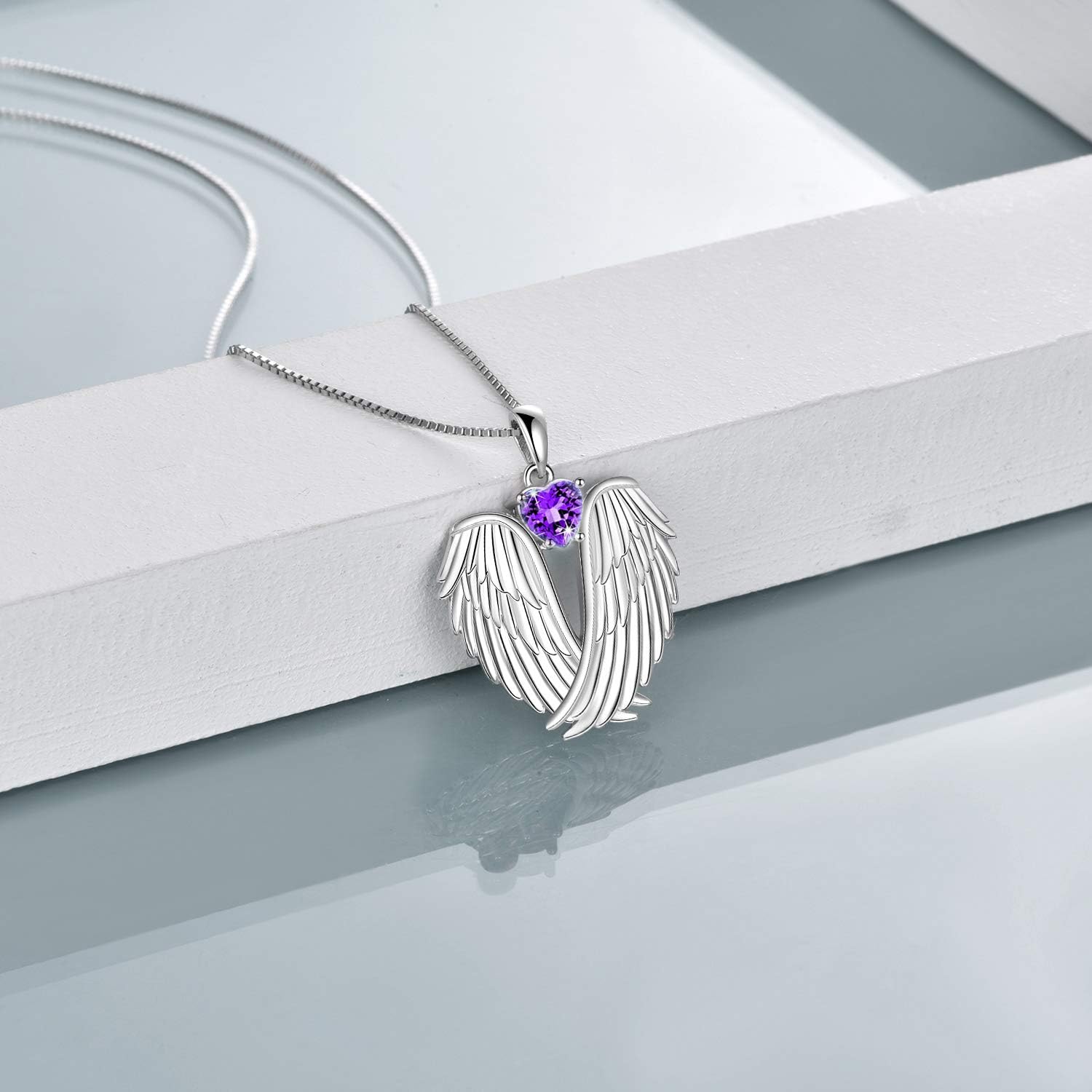 YAFEINI Guardian Angel Wings Necklace Sterling Silver Guardian Angel February Birthstone Pendant Angel Wings Jewellery for Women Girls Gifts - Image 3