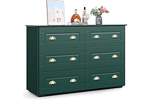 Modern Double Dresser for Bedroom, Unique 6 Deep Drawers Storage Chest