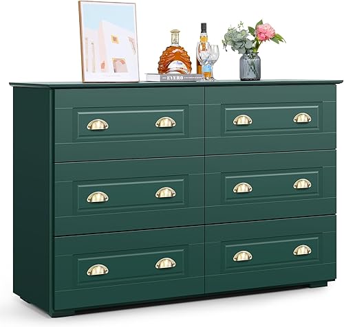 Cómoda doble para dormitorio, 6 cajones, cómoda moderna de madera con cajones profundos, cómoda ancha de cajones, organizador de ropa, armario de