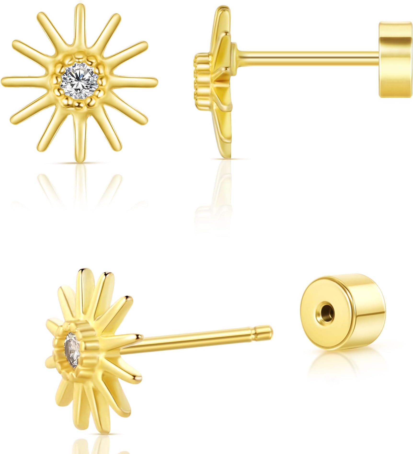 Sweetkiki Flat Back Earrings, Star Bow Evil Eye Stud Earrings in 14K Gold Plated Hypoallergenic | Cartilage Earring | Tragus Helix Piercing Jewelry | Threadless Push in Flatback Nap Earrings for Women