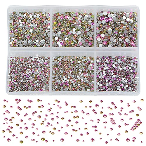 Image of 7200 Pieces 7200 Pieces False Nail Rhinestones Non-Hotfix Non-Magnetic Round Crystals Glass Flatback for DIY Jewelry Making with a Picking Pen (6 Sizes, 7200 Pieces, Golden Rose