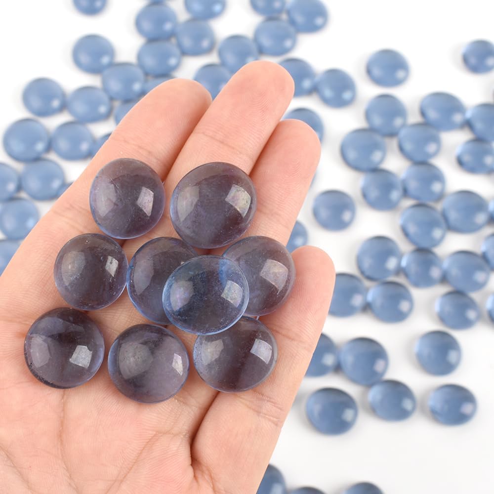 Flat Glass Marbles 1lb, 100PCS Gray Flat Gems Glass Beads for Vase Filler Garden Aquarium Fish Tank Pebbles Table Floral