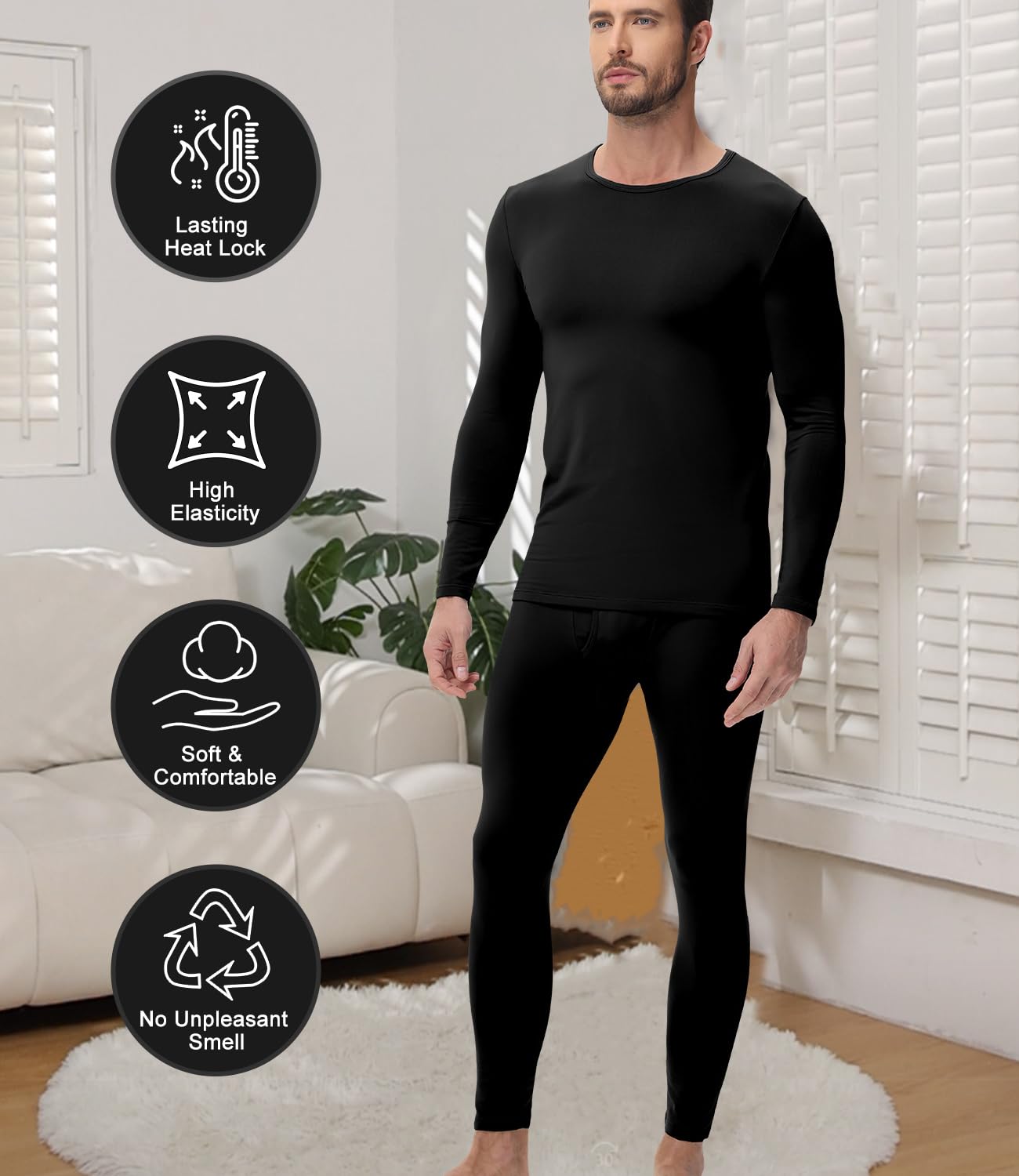 wirarpa Set Termico Uomo Foderata in Pile Leggero Maglia della Salute | Top a Maniche Lunghe e Pantaloni