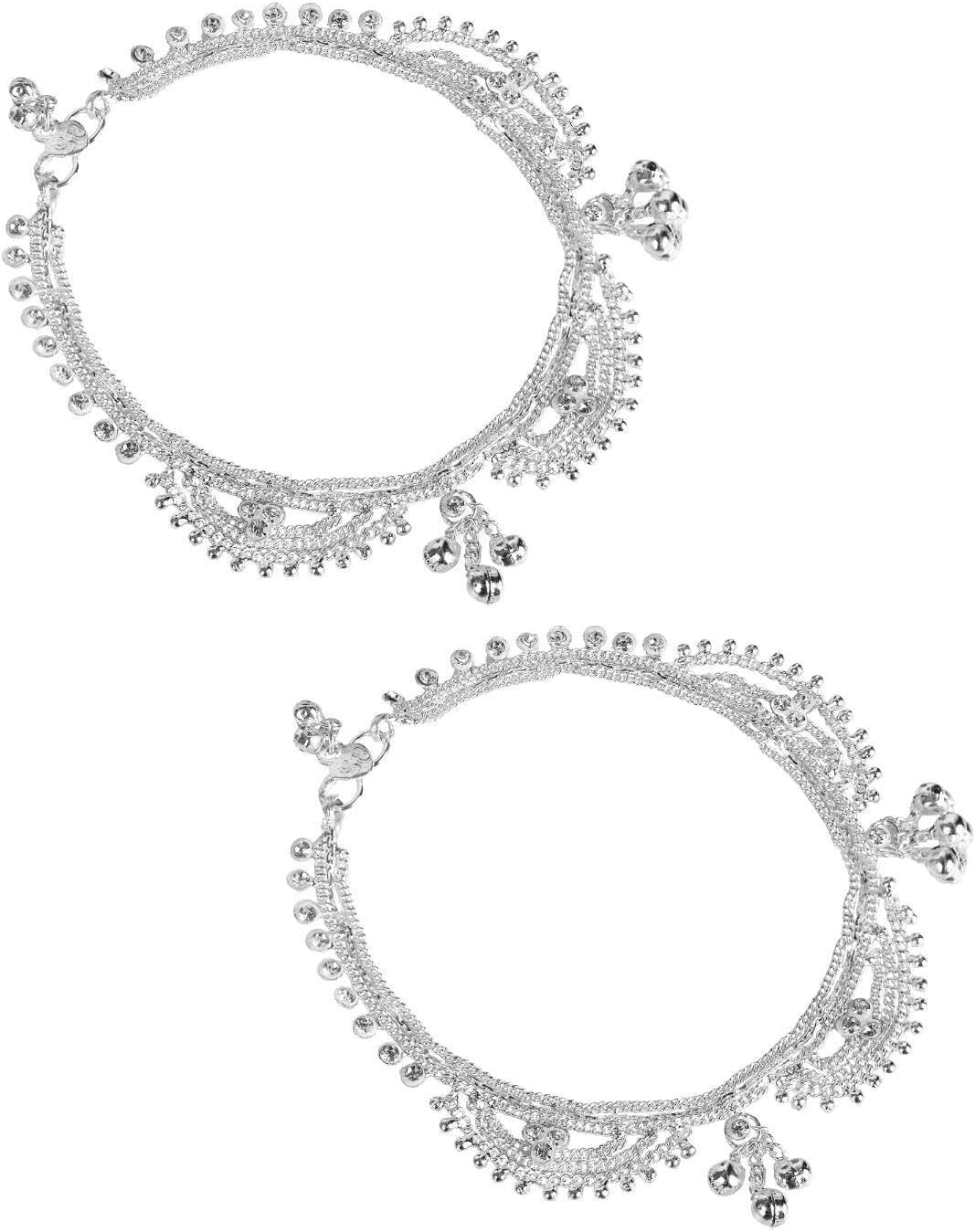 Efulgenz Indian Anklets for Women Ankle Bracelet Pair Dainty Chain Anklets Set for Women with Bell Charms Ankle Jewelry Payal Beach Barefoot Feet Jewelry for Women