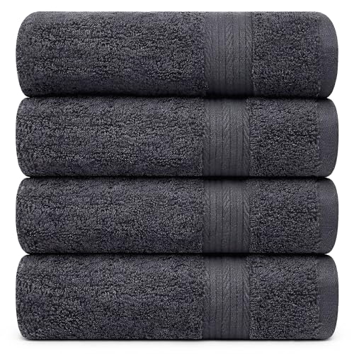 Ample Decor 100% Cotton Bath Towels 30x54 Inches, 600 GSM, Soft & Absorbent, Set of 4, Gray