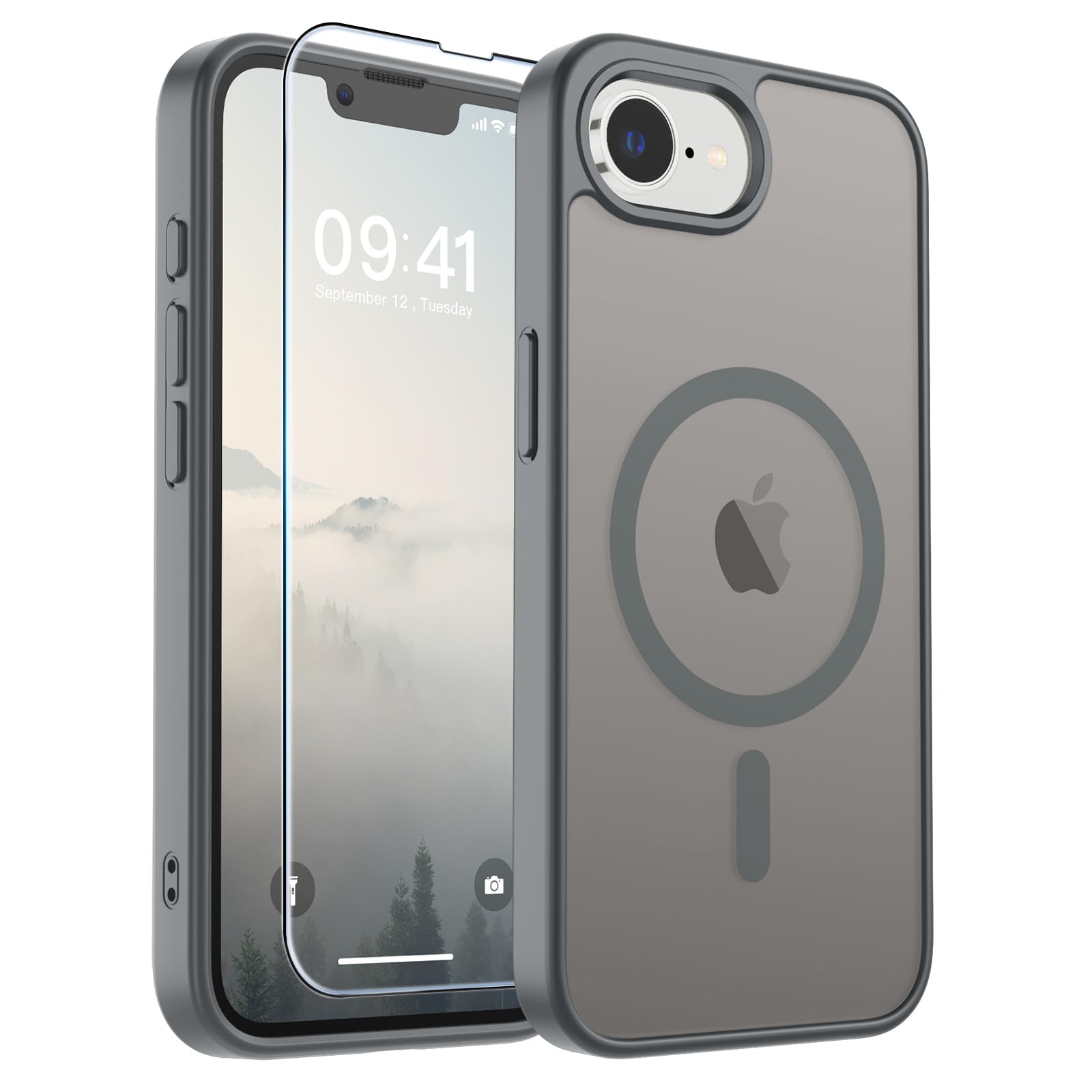 SUPFINE Magnetic for iPhone 17e Case/iPhone 16e Case Gray | With Screen Protector, Translucent Matte, Compatible with MagSafe, Military Grade Drop Proof, Rugged Shockproof Protective