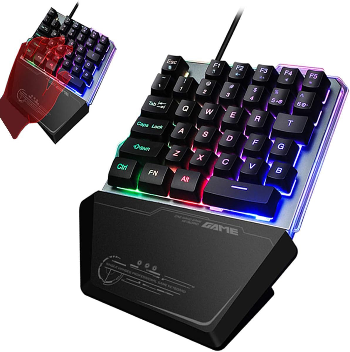 One Hand Keyboard, AxCella Gaming Keyboard Single-Handed with 35 Keys for PC, Portable Mini Gaming Keypad RGB Backlit / Macro Definition, Wired USB Mobile Game Keyboard