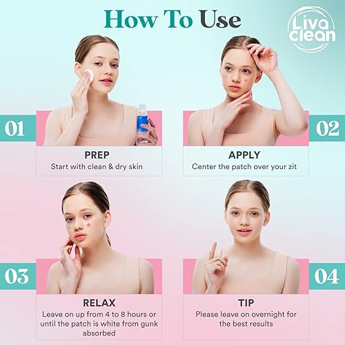 Miniatura 3 de LivaClean 240 unidades Parche para espinillas con forma de corazón y estrella con ácido salicílico y aceite de árbol de té, parches para granos,