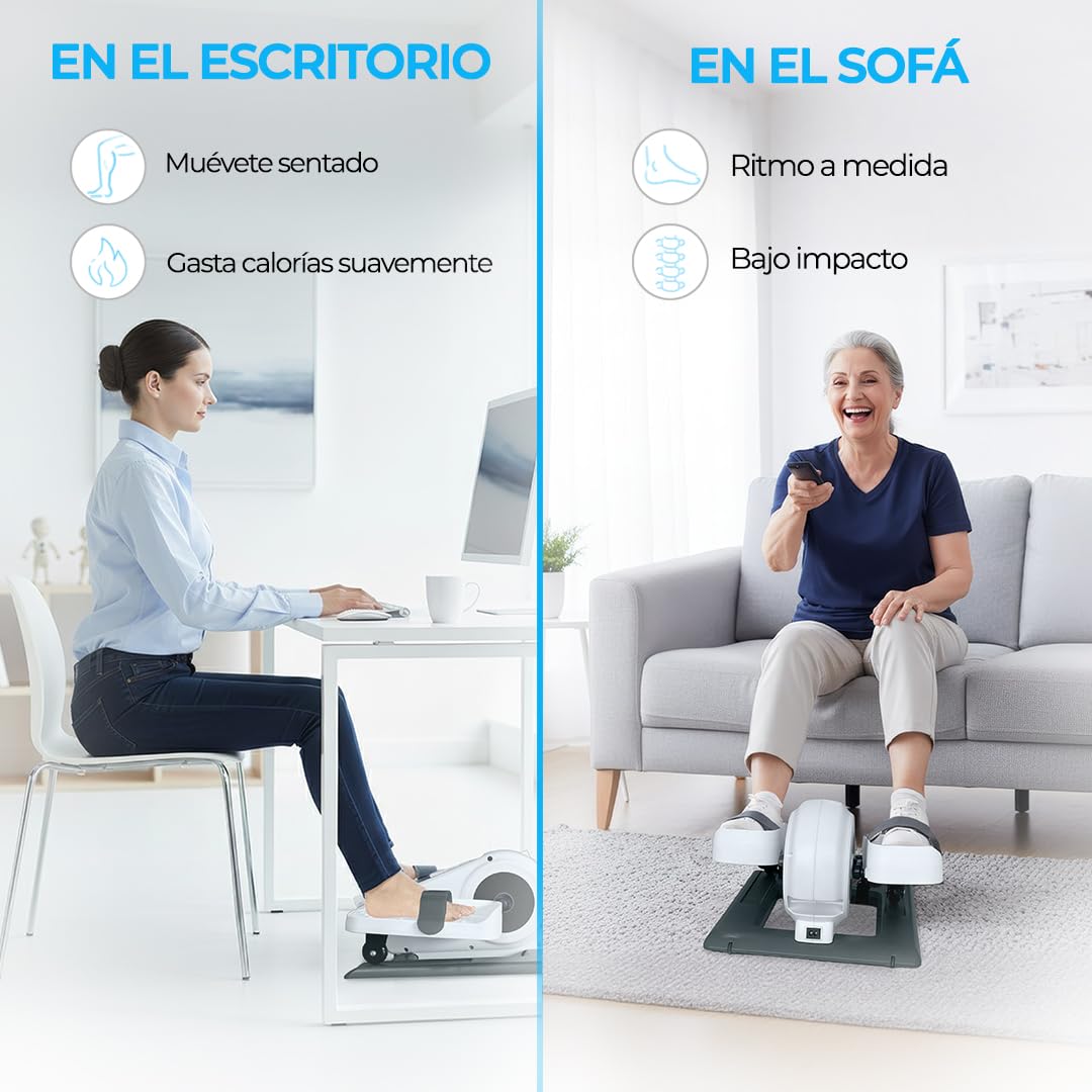 Pedaleador Eléctrico, Automático (12 Velocidades) y Manual (6 Resistencias), Mini Elíptica, Adelante/Atrás, Pedales Estáticos Ejercitador de Piernas para Personas Mayores/Ancianos y Oficina