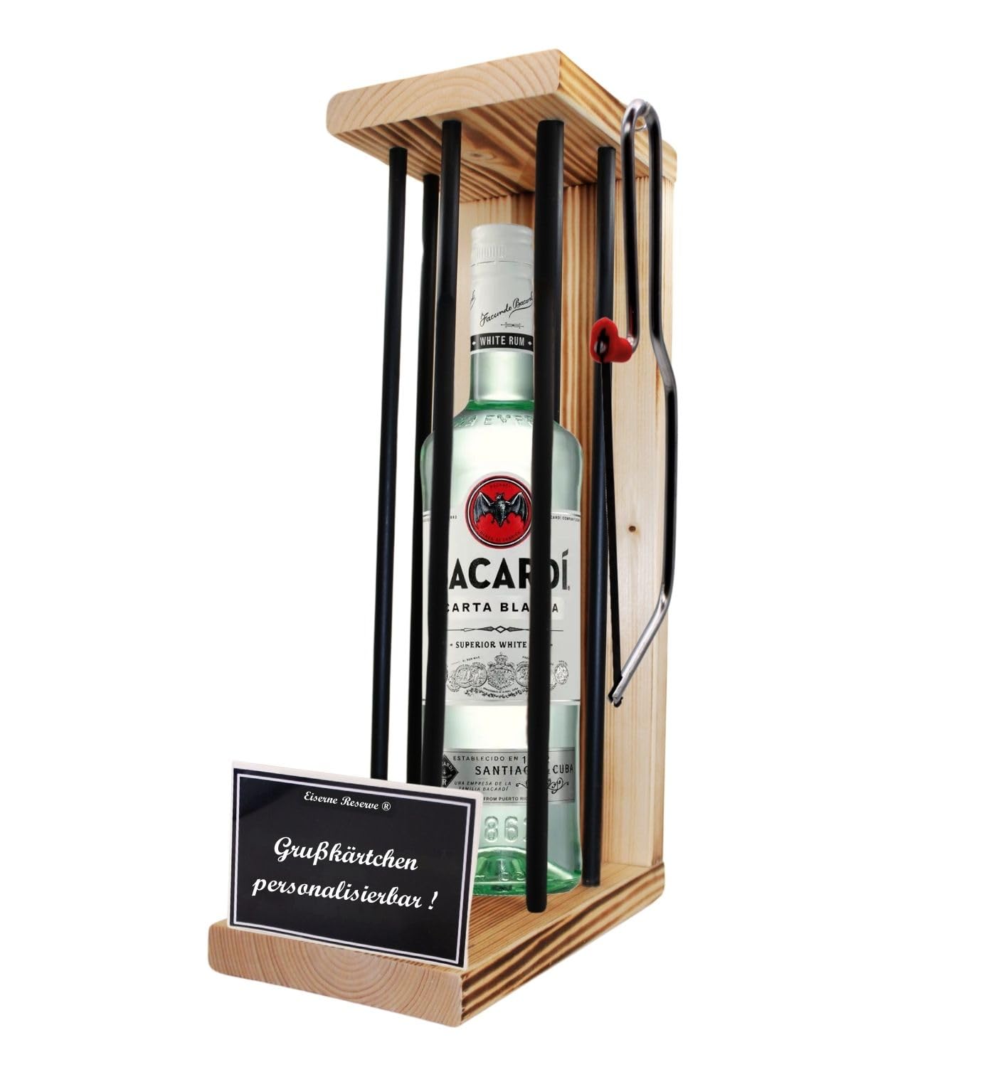 Personalisierte Geschenke für Männer Frauen Geschenkidee mit Namen - Eiserne Reserve Black Edition Bacardi Rum (1 x 0.7 l) incl. Notsäge - Papa Mama Geburtstag Hochzeit