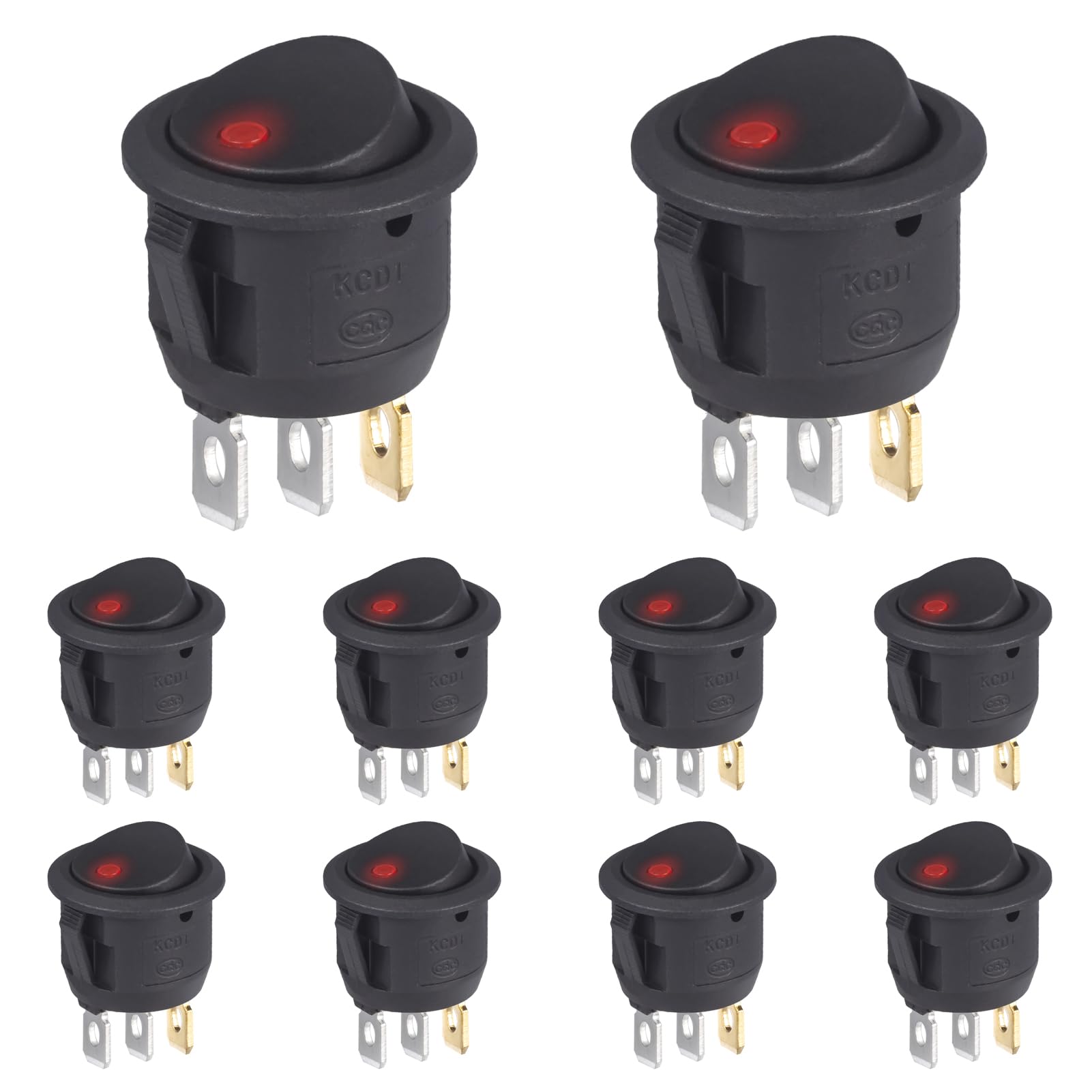 VEXUNGA Interruptor Basculante Redondo 6A 250V 10A 125V Interruptores Conmutador Palanca 2Posiciones 3Pines con LED Luces Rojo ON/OFF (10 Piezas)