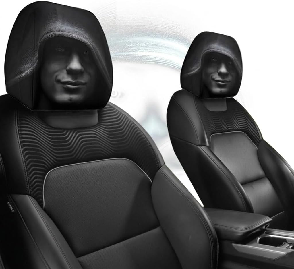 2 PCS Elastic Car Headrest Covers, Dark Aesthetic Mysterious Portrait Print, Stretch Fit Interior Decor for Long Driving Trips, Comfortable Dust Protection