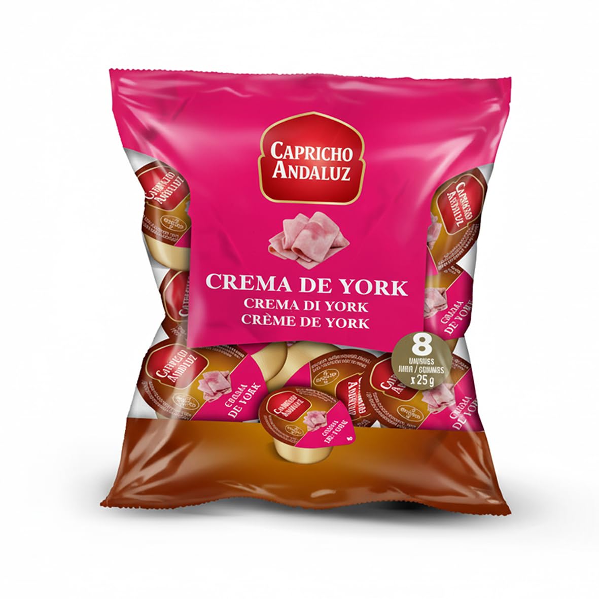 Capricho Andaluz - Bolsa Crema de York 8 Unidades en Monodosis de 25gr Untable para tus Desayunos y Meriendas con un Envasado Práctico y Cómodo para Llevar