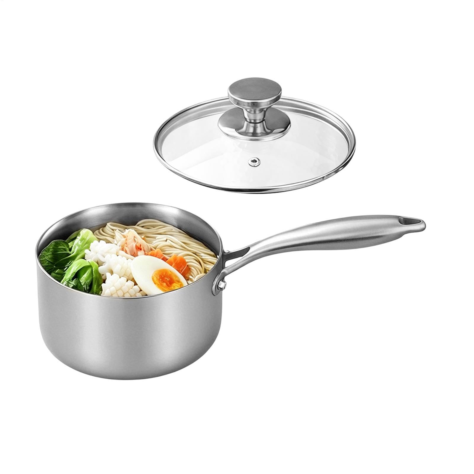 Cazo Para Salsas Cacerola de Cocina Fabricada en Acero Inoxidable con Mango | Cazo Pequeño Con Tapa Incluida para Exterior, Jardín, Camping, Picnic, Restaurante, Cocina y H