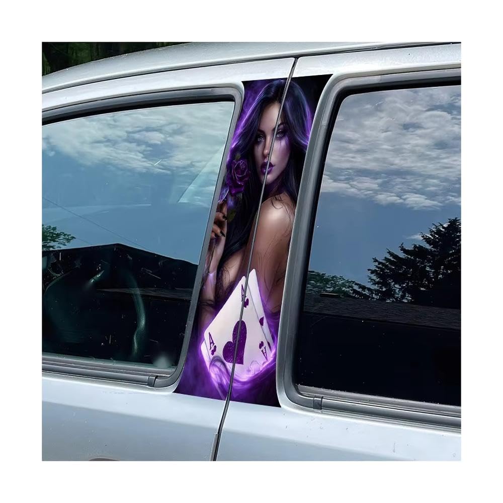 Bertdcx One Color Car Pillar Decals Waterproof Stickers Enchanting Poker Lady Glossy Protective Polyethylene Film Auto Parts