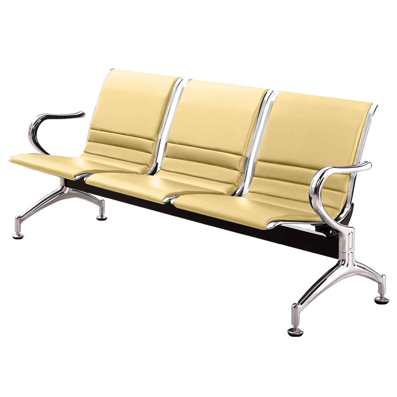 ASerZenith 3Seat Waiting Room Bench With Arms Pu Leather Upholstered 300Kg/661Lb Capacity Steel Frame Comfortable Waiting Room Chairs For Airports Offices Hospitals,Yellow-175Cm/69In