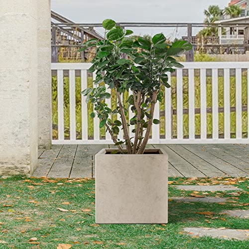 Kante Lightweight Modern Square Planter, Elegant Handmade Garden Planter Pot For Indoor Outdoor Use, 12 Inch Tall, Weathered Concrete #TOP3