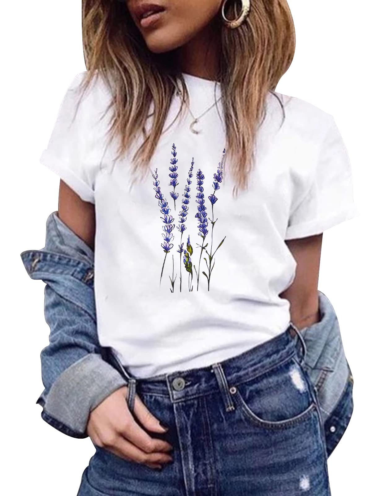 heekpek T Shirt Donna Manica Corta Bianca Cotone Maglietta Manica Corta Donna Casual Girocollo Stampa Estiva Base Tee Bluse