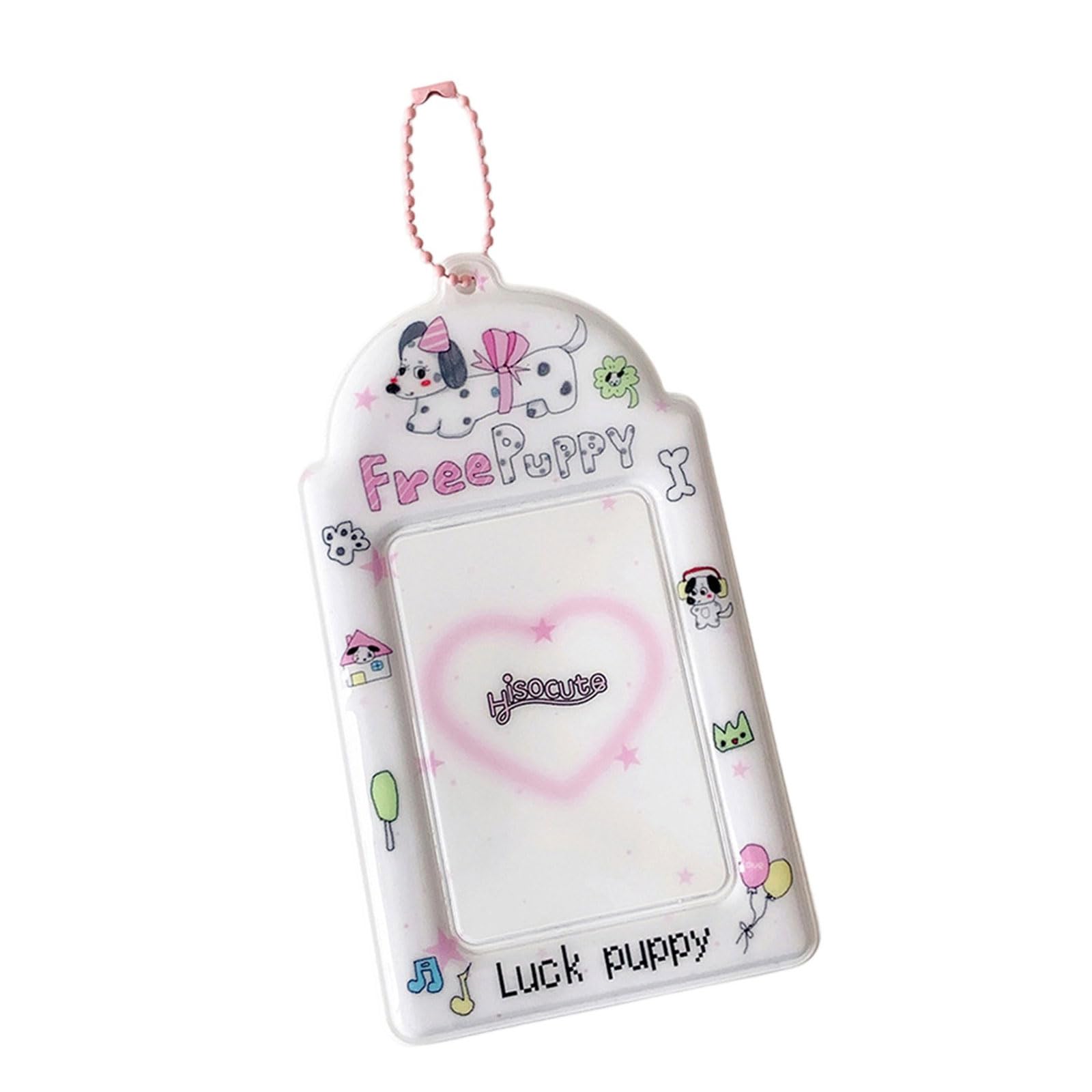 Yanwuwa White Dog Adorable Photo Card Holder Keychain Student Protector Sleeve With Keyring For School, Use Card Holder Protector