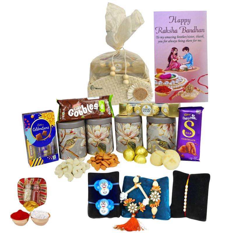Image of NUTRI MIRACLE Rakhi Return Gift for Sister with Cashews, Almonds, and Chocolates | Dry Fruit Hamper for Guest or Housewarming Occasion