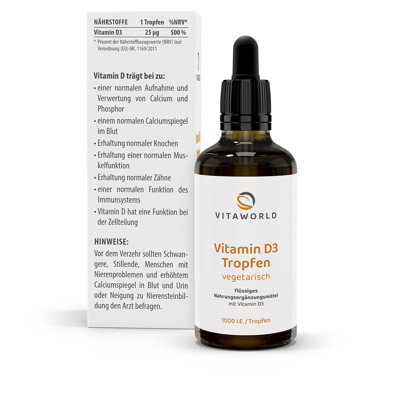 3er Pack Vita World Vitamin D3 Tropfen 1.000 I.E. 3 x 50 ml Lanolin vegetarisch Deutsche Apotheker-Herstellung