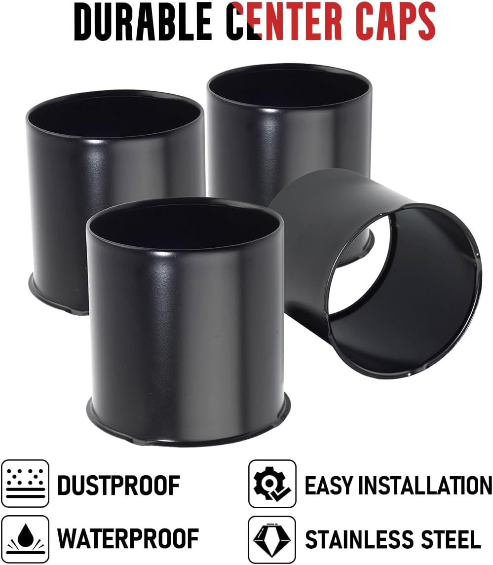 RTrhinotuning 4PCS 4.25inch Push Through Wheel Center Caps Open Matte Black Rim Center Caps for 4.25" Truck Trailer RV SUV Wheels Center Bores