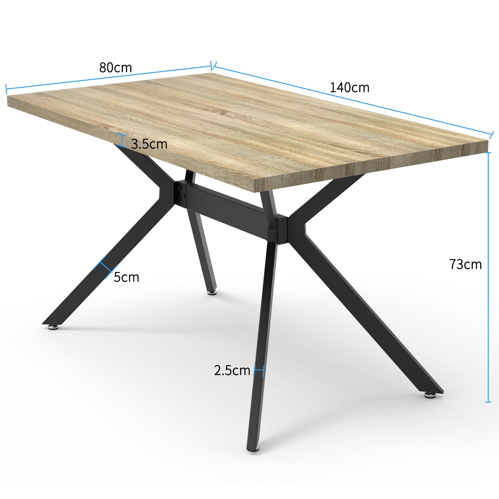 WAFTING Essgruppe Esstisch mit 6 Stühlen, 140×80×73cm HDF Esstisch mit Helle Holzmaserung, und Gepolsterte Beige Esszimmerstühle mit hoher Rückenlehne und Leinendesign, für Küche Esszimmer, Wohnzimmer