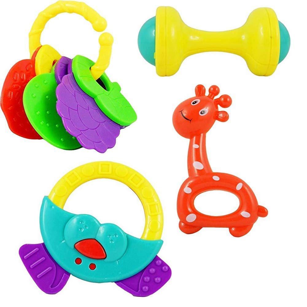HOUSEHOLD CULTURE Non Toxic Multi Colored Baby Rattle Toys for Kids, Set of 4 Pcs - Colourful Lovely Attractive Rattles for Babies, Toddlers, Infants & Children (Pack of 4 Different Rattles) (B08N56N42V) Amazon Price History, Amazon Price Tracker
