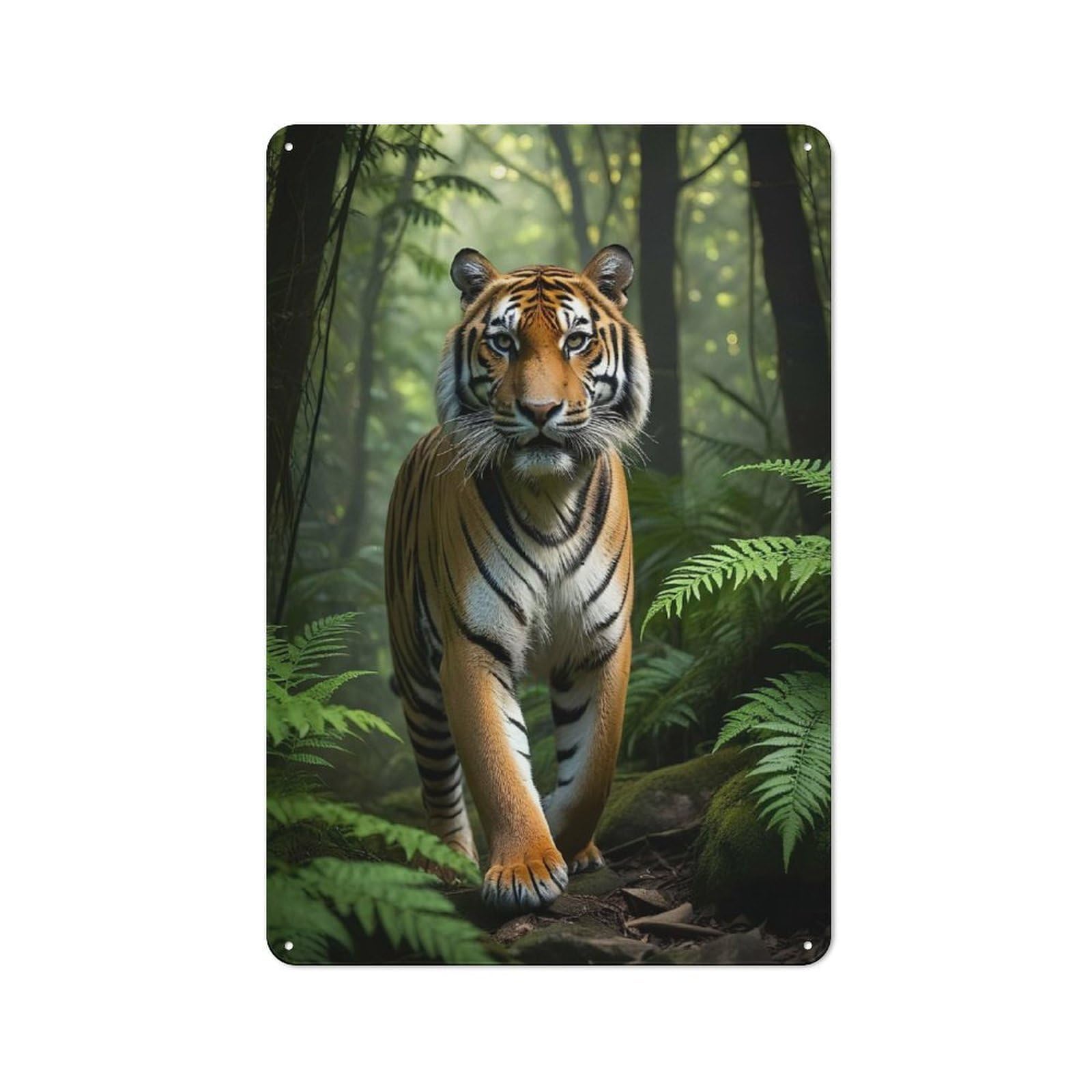 Junmoney Style-18 Tin Wall Plaque 30X20cm With Tiger In Jungle For Home Office Or Studio, For Garage, Workshop And Man Cave Decoration