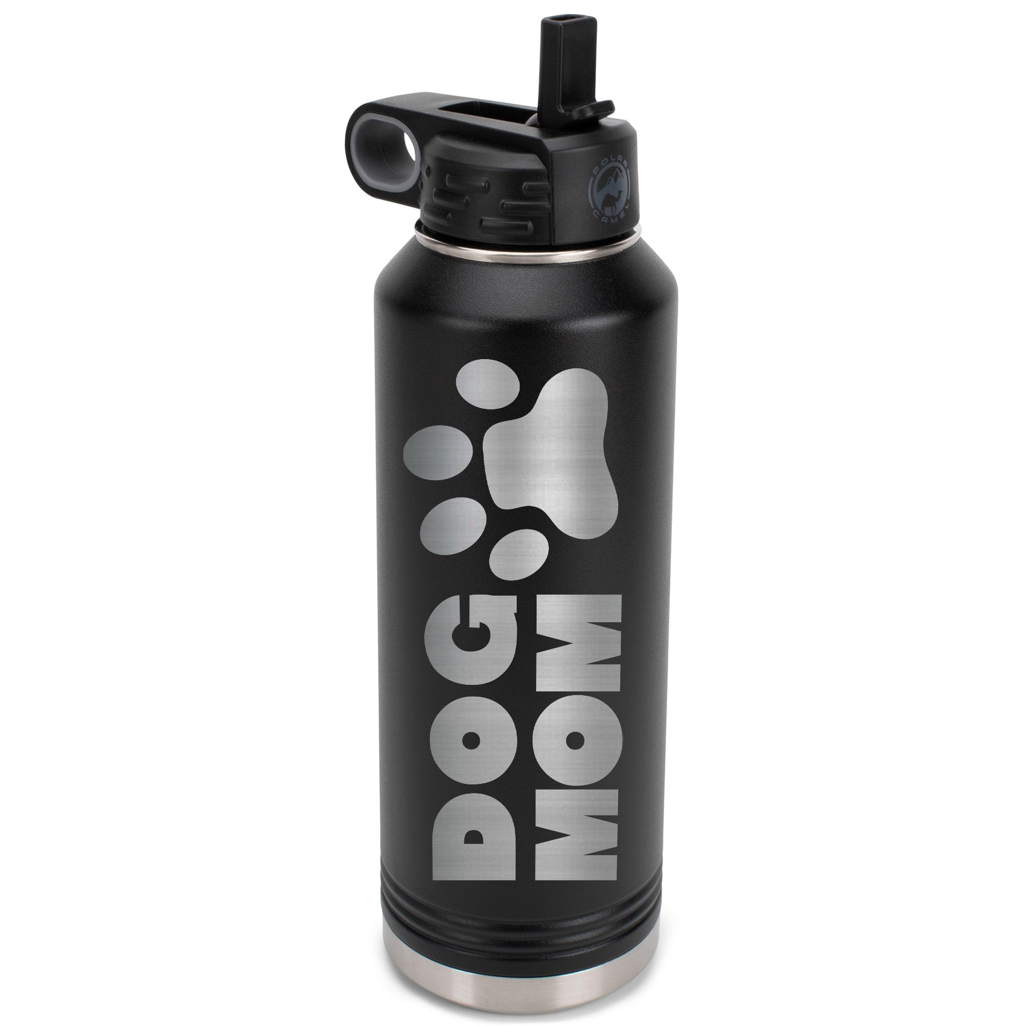 Elanze Designs Dog Mom Pawprint Black 40 ounce Stainless Steel Water Bottle With Straw