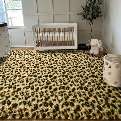 Tapis imprimé léopard épais et ultra doux noir et kaki - 5