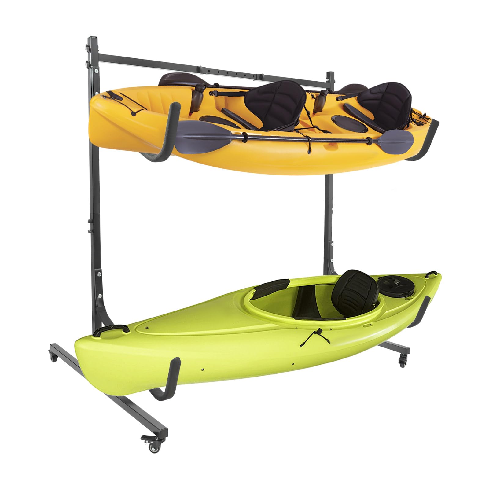 Eleeferri Kayak Rack, Heavy Duty Steel Canoe Racks for Garage and Outdoor, Rolling Kayak Stand with Wheels Adjustable Rack for Kayaks, Canoe, Surfboard & Paddleboard Storage (2 Levels for 2 Kayaks)