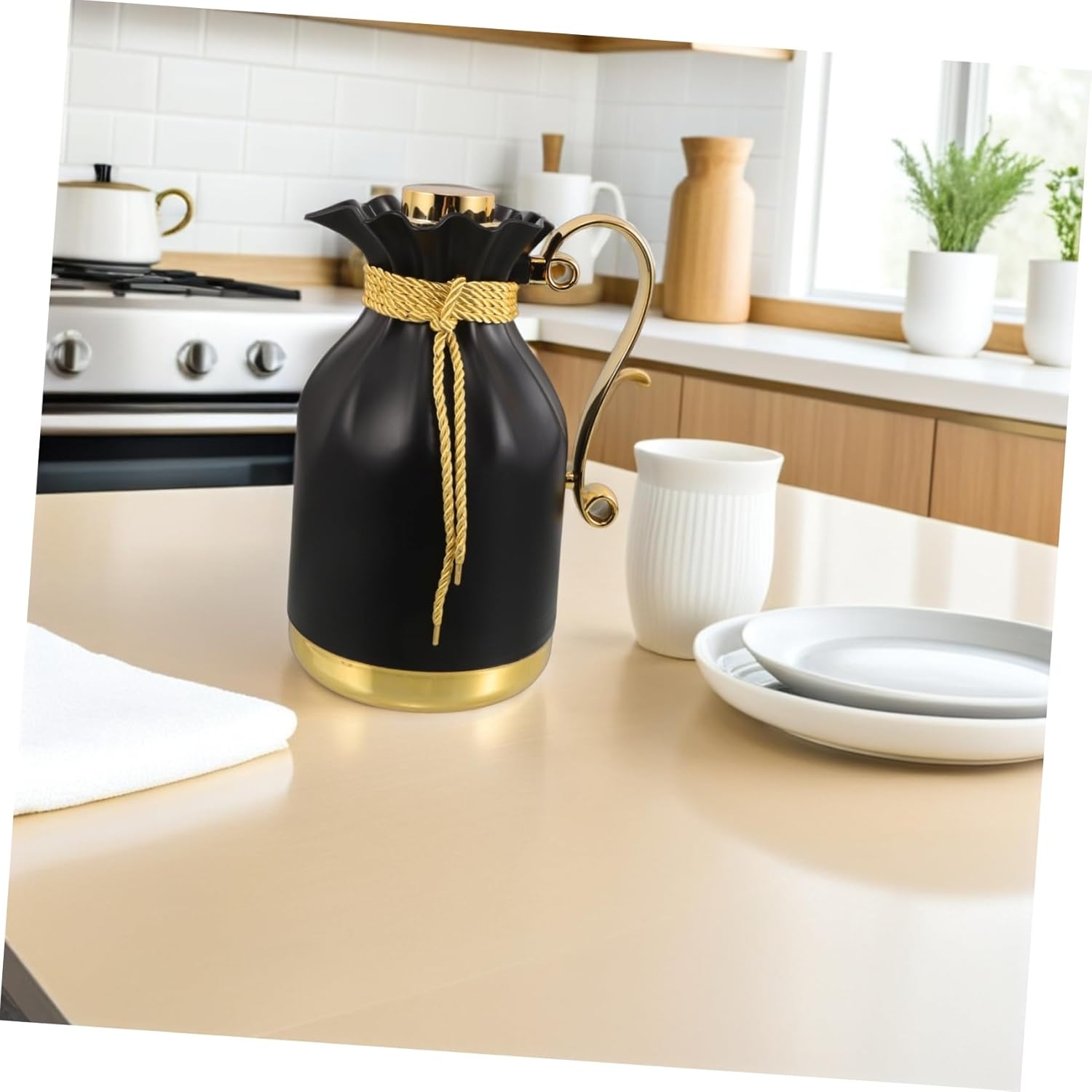 Zerodeko Large Capacity Insulated Tea Carafe Thermal Coffee Pot with Glass Liner for Hot Cold Drinks for Home Office Travel Outdoor Use Pure Taste Preservation