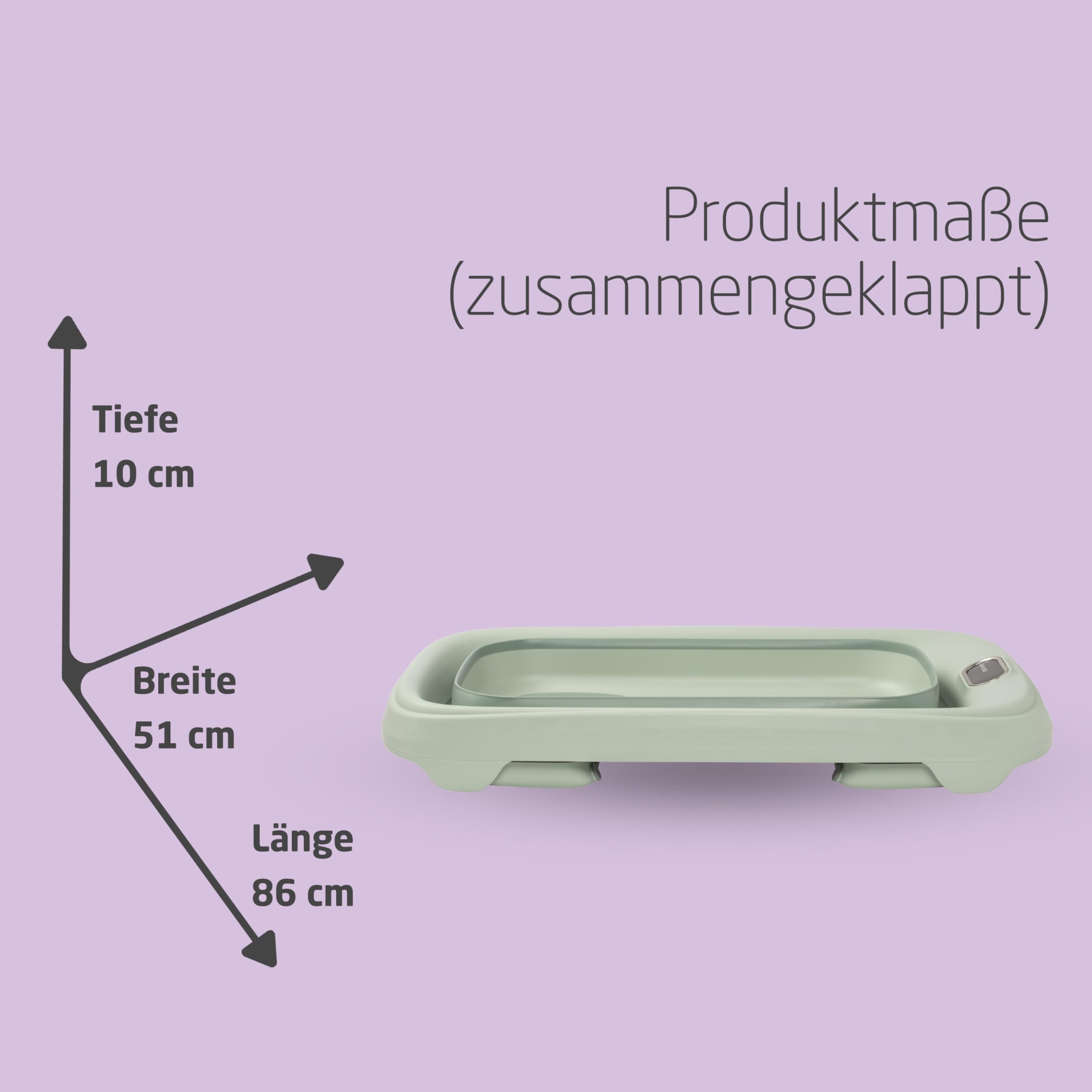 Maxi-Cosi Indigo Faltbare Badewanne Baby, 0-4 Jahre, Geräumige Mobile Badewanne Kleinkind, Integriertes HighSense Thermometer, Rutschfest, Klappbarer Hängehaken, Flach Faltbar, Sage Green