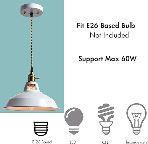 Miniatura 6 de CLAXY Luces colgantes industriales de metal blanco con pantalla de granero colgante con interruptor E26 iluminación colgante de cocina para looft,