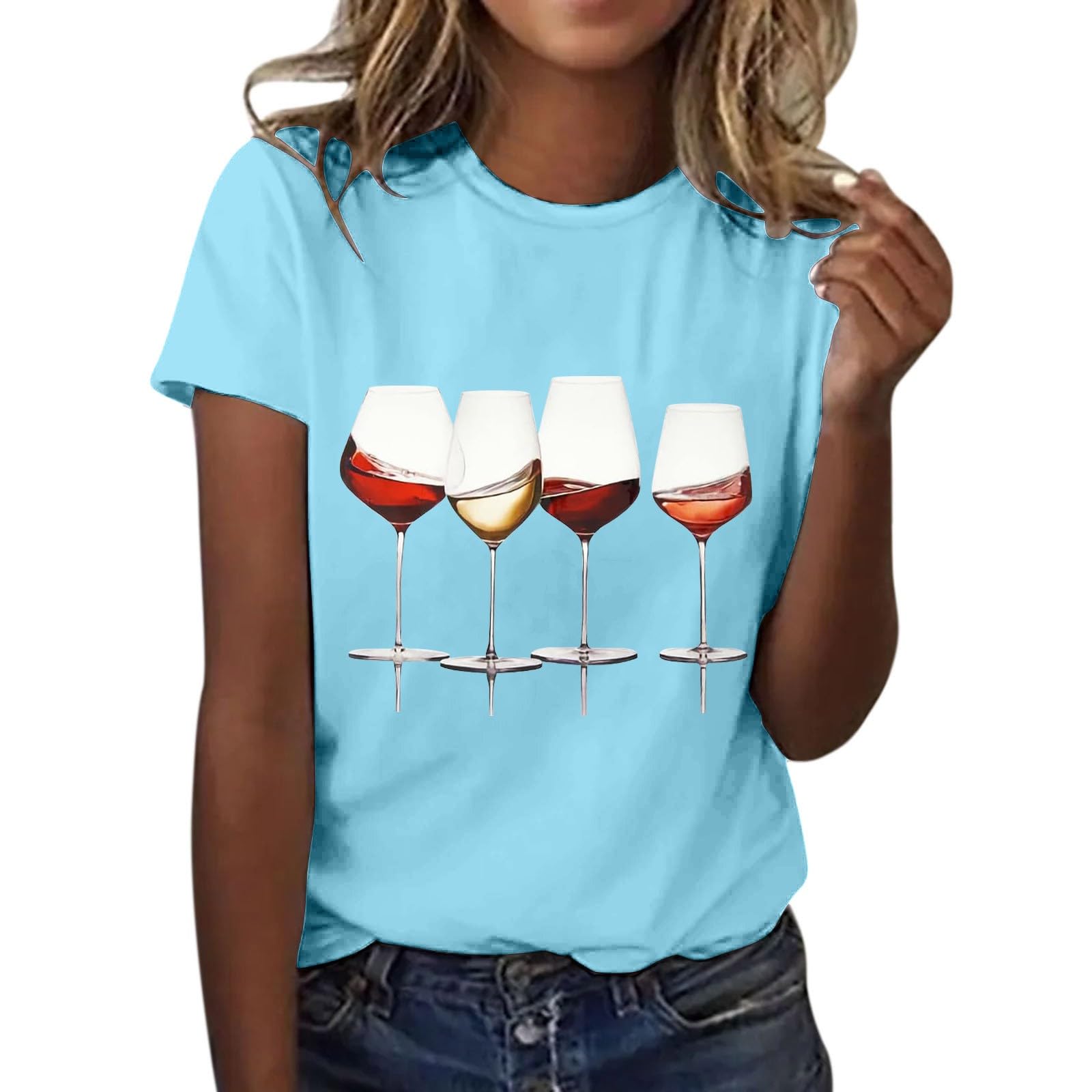 HOOUDOWomen’s Summer Tops Summer Crew Neck Tee Shirts Graphic Elegant T Shirts Plus Size Slim Fit Tee Dressy Sexy Girl Shirt Tunic Pullover