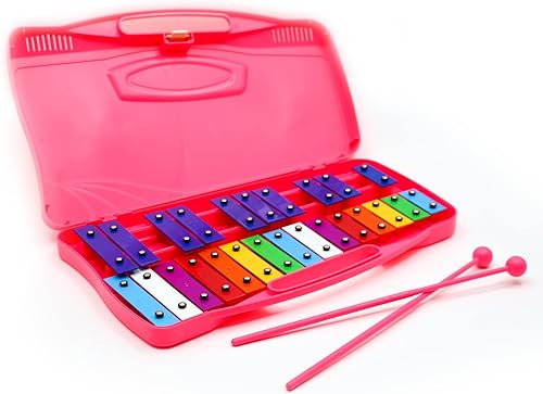 VACHAN Xilófono, xilófono Glockenspiel de 25 notas para niños, colorido juguete musical de metal, instrumento xilófono profesional con estuche y dos