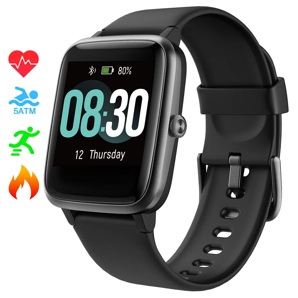 Smart Watch UMIDIGI Uwatch3 Fitness Tracker with 5ATM Waterproof All-Day Heart Rate and Activity Tracking, Sleep Monitoring, Smartwatch for Men Women Compatible with iPhone Android(Agate Black)