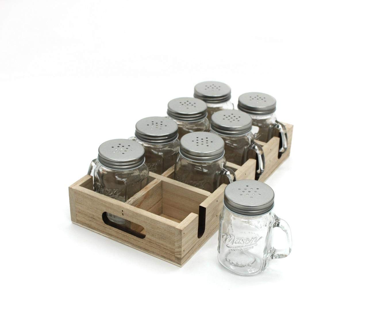 8PCS SMALL GLASS JAR/MASON JAR WITH WOODEN BOX