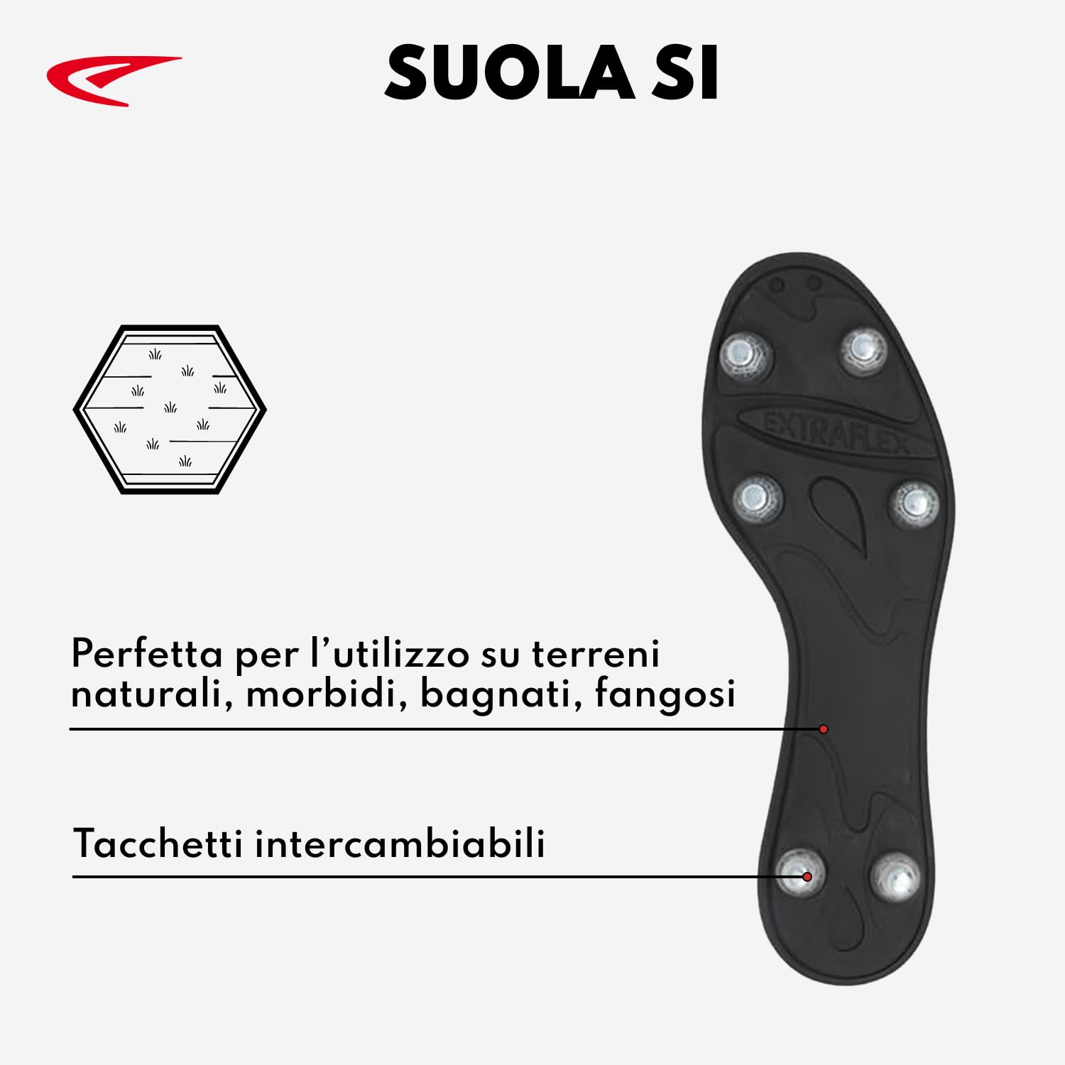 Scarpe da Rugby in Pelle di Vitello Soft Ground con 6 Tacchetti Intercambiabili - Club Rugby
