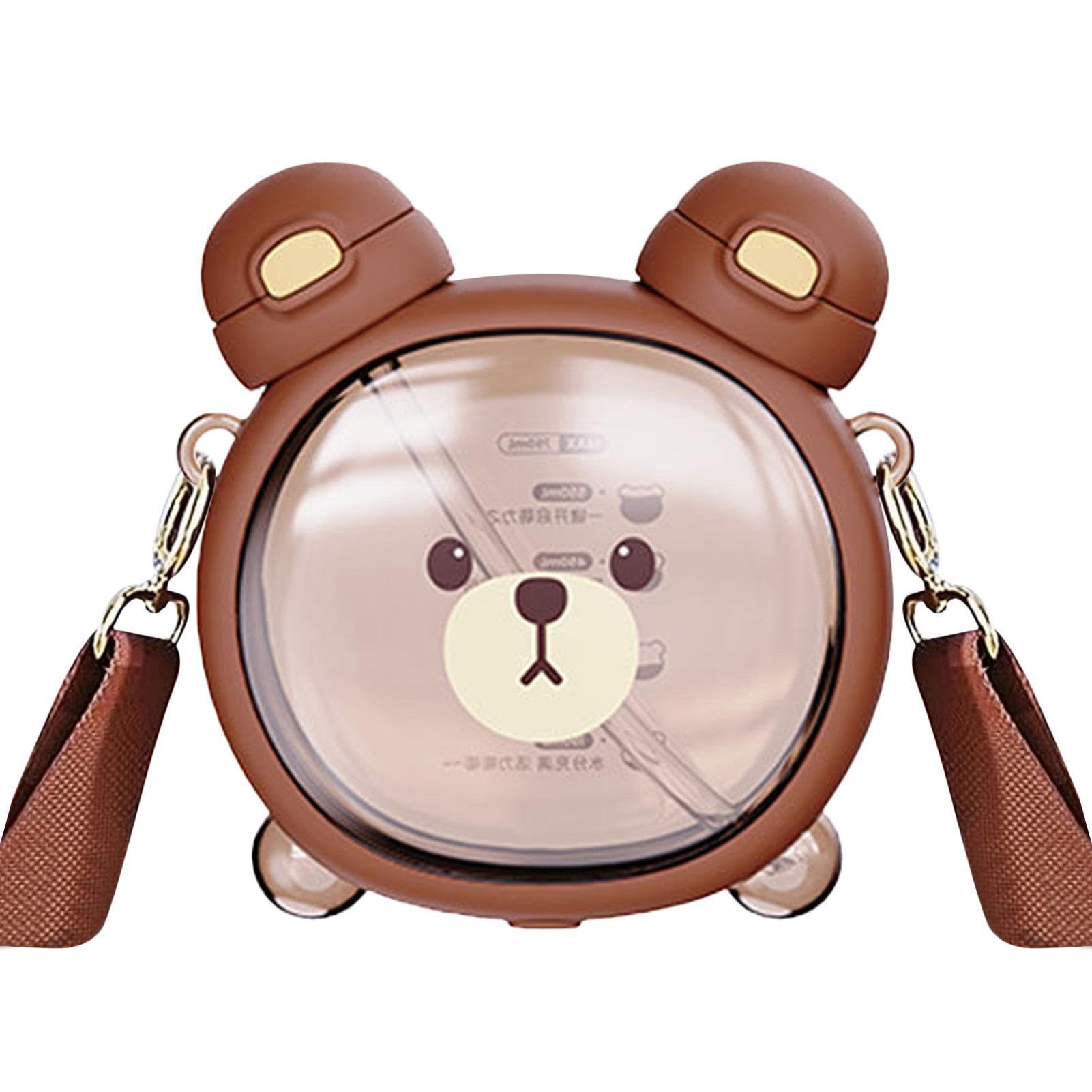 Bear Face Water Bottle - Cute Water Bottles, Portable Drinking Bottle | TRITANs Cup Body Drinking Bottle Water Bottle With Adjustable Shoulder Strap And Silicone Straw, Leakproof Water Pot For Kids