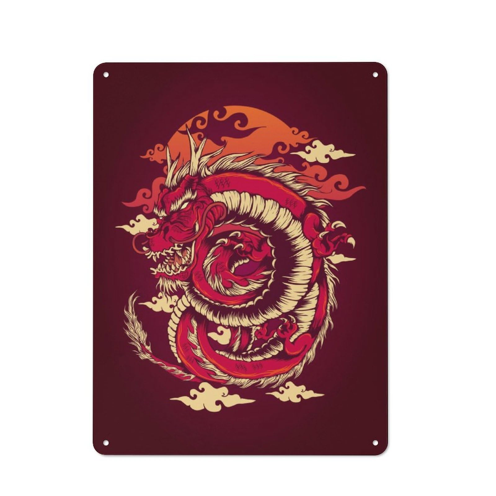 Junmoney The Red Dragon Vintage Tin Sign 40X30cm With For Home Office Or Studio, For Home Office Decor Fans Refreshing A Room In Autumn