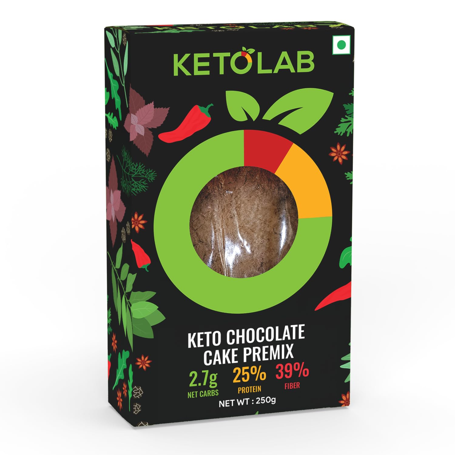 Keto Chocolate Cake Pre-Mix, 250 Gms, 1 Pack, 1.5g Net Carb & 25% High Protein/Slice, Identical to, Ultra Low Carb, Pre-Biotic High Fibre, Low GI, Keto Diet, Weight Loss, Diabetic Friendly