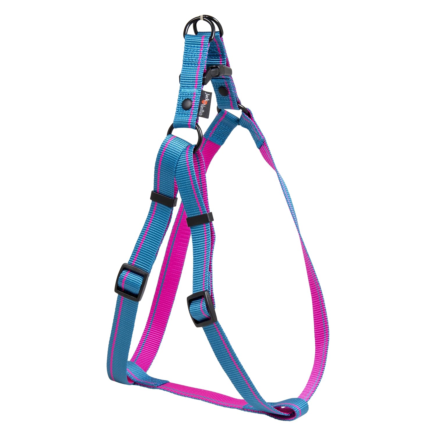 JACK AND VANILLA, Ergonomic Dog Harness, Adjustable, Durable and Lightweight, Blue Striped Design, Ideal for Walking and Hiking, Size L 20 mm x 53-82 cm, Stripe Model