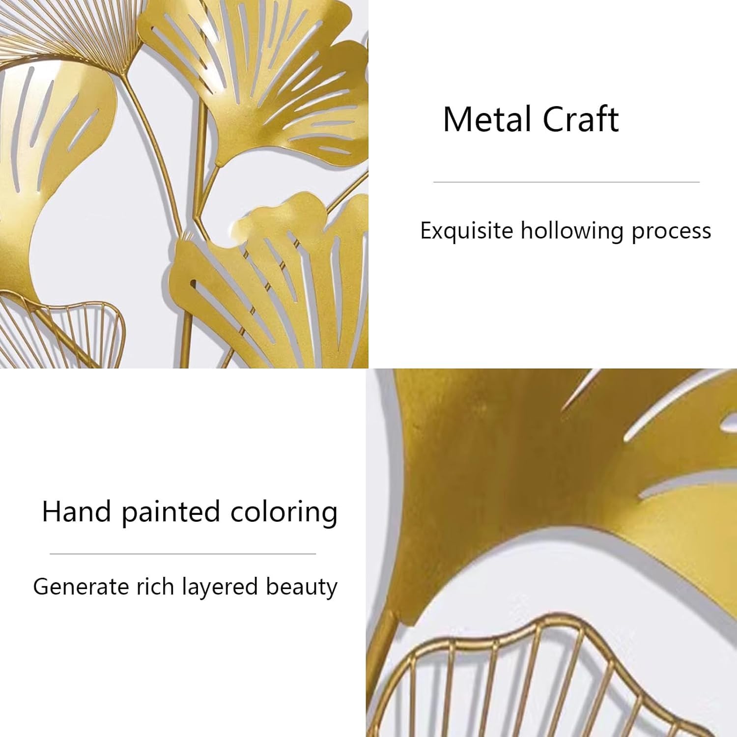 WJQQ 2 stuks creatieve gouden Ginkgo Leaf wanddecoratie metaal, grote extravagante decoratie wandafbeelding metalen afbeelding, perfecte decoratie voor woonkamer, slaapkamer, kantoor